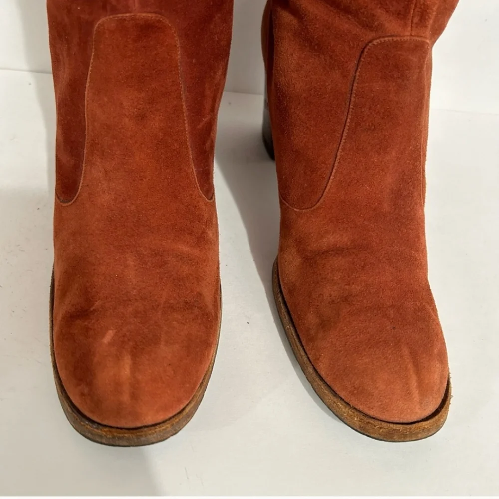 Beautiful 1970s Knee Boots, Genuine Suede Burnt Orange Stacked Heel Size 6 - Picture 12 of 16
